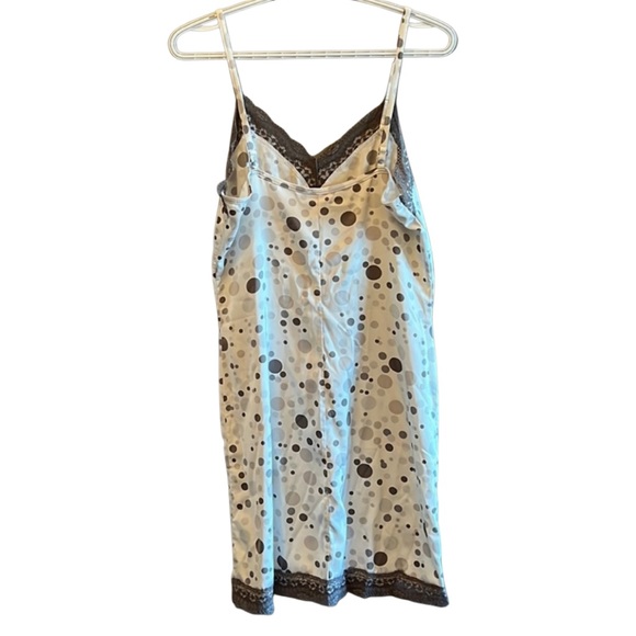 🌟HP Vintage Polka Dot Lace Trim Strech Satin Slip Dress Ivory Grey White Size S - Picture 3 of 11